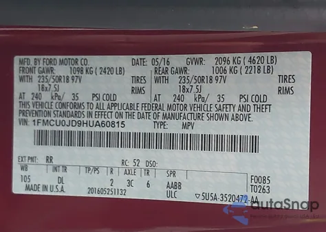 2017 Ford Escape Titanium from USA, damaged, VIN 1FMCU0JD9HUA60815